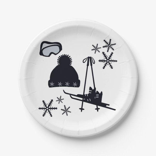 Schneedesigns verschiedener Gegenstände Pappteller (Vorderseite)