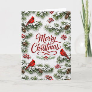 Schneee Roter Kardinal Immergrün Weihnachten Karte