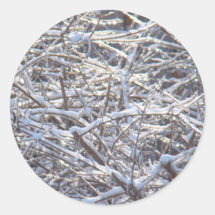 Schneeeiszweige im Winter Runder Aufkleber