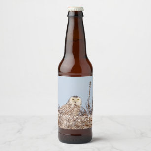 Schneeeule am Strand Bierflaschenetikett