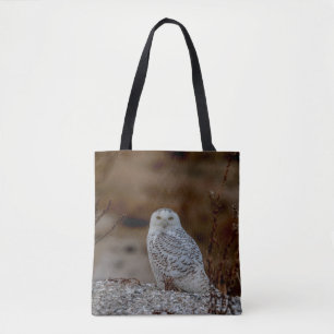 Schneeeule auf einem Felsen Tasche