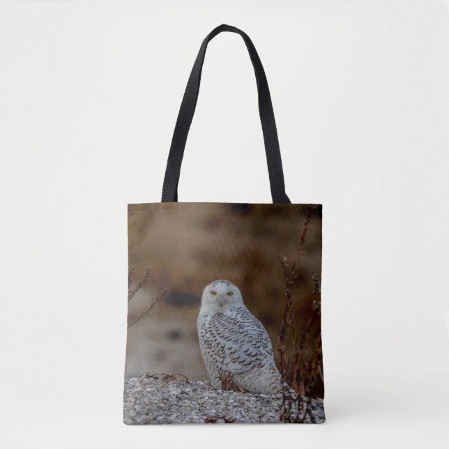 Schneeeule auf einem Felsen Tasche (Vorderseite)