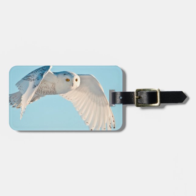 Schneeeule im Flug Gepäckanhänger (Vorderseite horizontal)