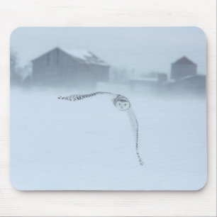Schneeeule im Flug im Winter Mousepad