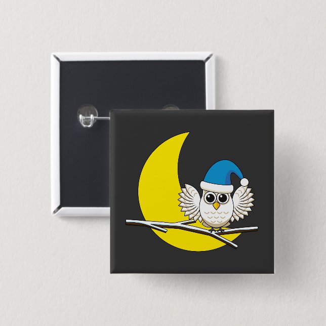 Schneeeule in der Winternacht des Neumonds Button (Vorne & Hinten)