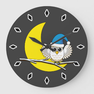 Schneeeule in der Winternacht des Neumonds Große Wanduhr