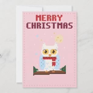 Schneeeule Rosa Pixel-Art-Weihnachtskarte Feiertagskarte
