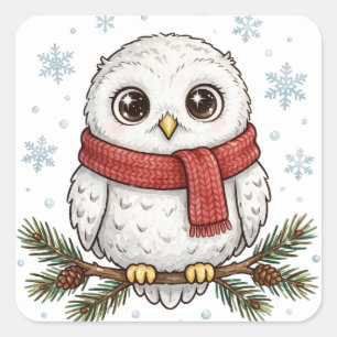 Schneeeule Roter Schal Winter Aufkleber