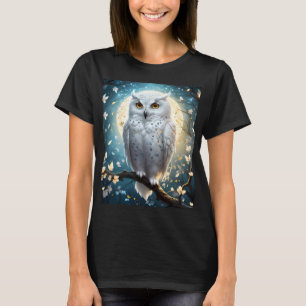 Schneeeule und Mond mit Funkeln, T-Shirt
