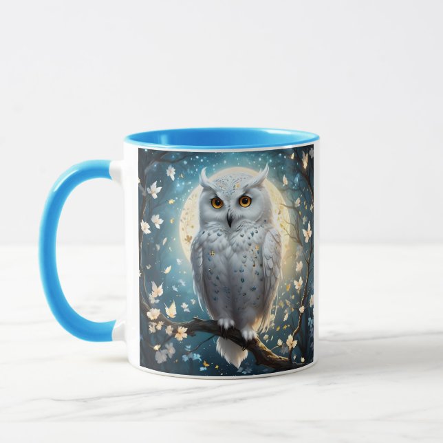 Schneeeule und Mond mit Funkeln, Tasse (Links)