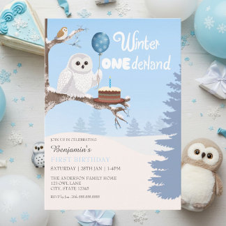 Schneeeule Winter Onederland Geburtstag Einladung