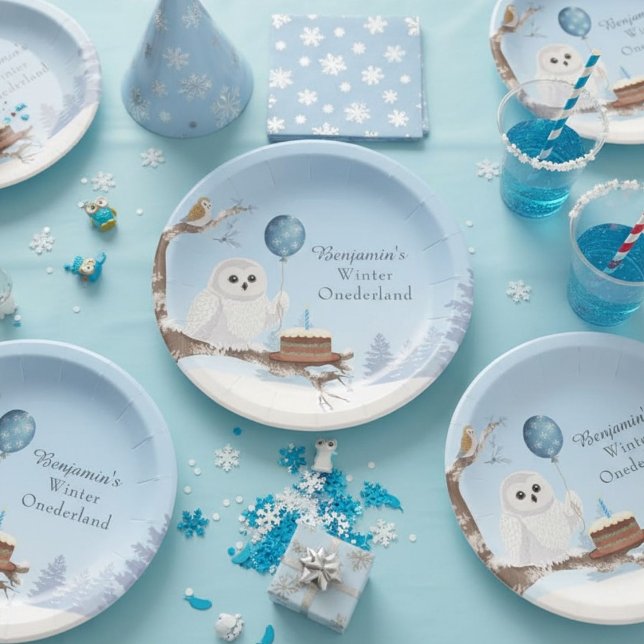 Schneeeule Winter Onederland Geburtstag  Pappteller (Von Creator hochgeladen)