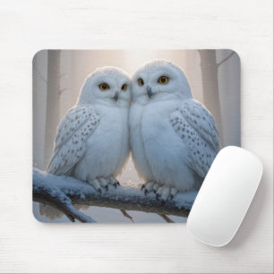 Schneeeulen auf einem Winterzweig Mousepad