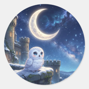 Schneeeulen-Mond-Schloss-Aufkleber Runder Aufkleber
