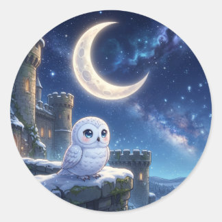 Schneeeulen-Mond-Schloss-Aufkleber Runder Aufkleber