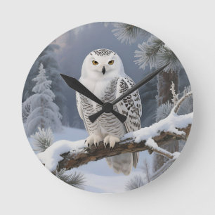 Schneeeulen-Winterporträt Runde Wanduhr