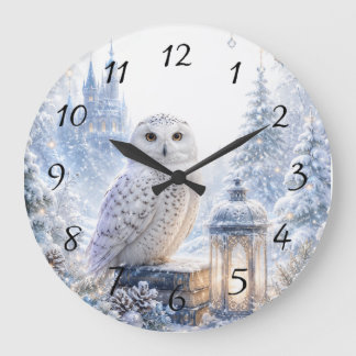 Schneeeulen-Winterzauber Große Wanduhr
