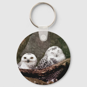 Schneeeulenpaar Wald Wildlife-Kunst Schlüsselanhänger