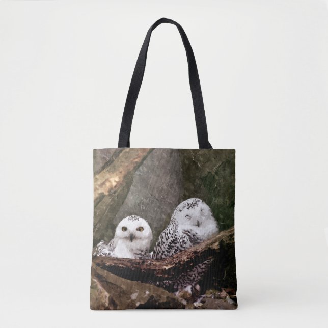 Schneeeulenpaar Wald Wildlife-Kunst Tasche (Vorderseite)