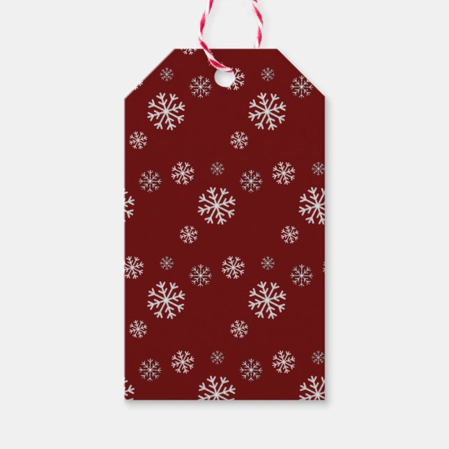 Schneefall auf rotem Weihnachtsgeschenkanhänger Geschenkanhänger (Vorderseite)
