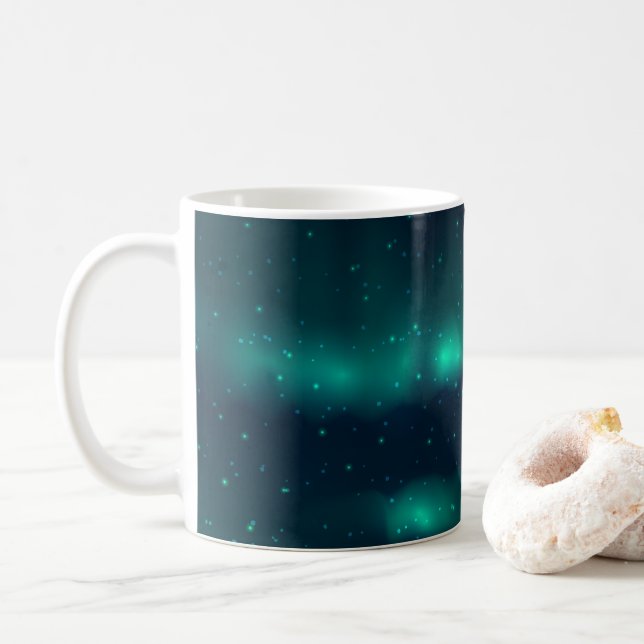 Schneefall Aurora Borealis - Nordlichter Kunstwerk Kaffeetasse (Mit Donut)