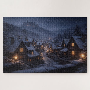 Schneefall-Dorf-Schloss-Puzzle