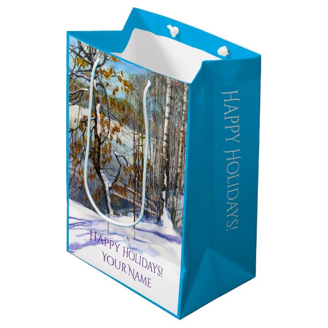 Schneefall Mittlere Geschenktüte (Vorderseite Schrägansicht)