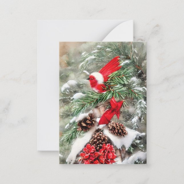Schneefall und Vogelbudget Mini Weihnachten Mitteilungskarte (Vorderseite)