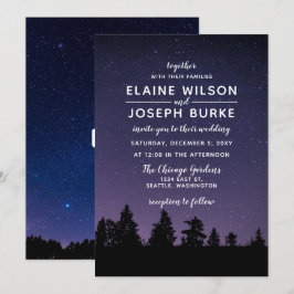 Schneefall-Winterhochzeit mit Kiefern Einladung