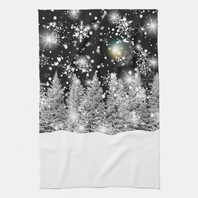 Schneefall zur Wintersonnenwende Geschirrtuch (Vertikal)