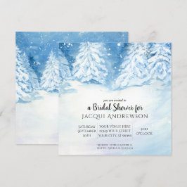 Schneefallende Winterbaumen-Brautparty | Quadrat Einladung