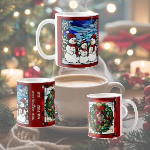 Schneefamilie Faux-Buntglas Kaffeetasse