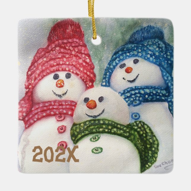 SCHNEEFAMILIE KERAMIKORNAMENT (Vorderseite)