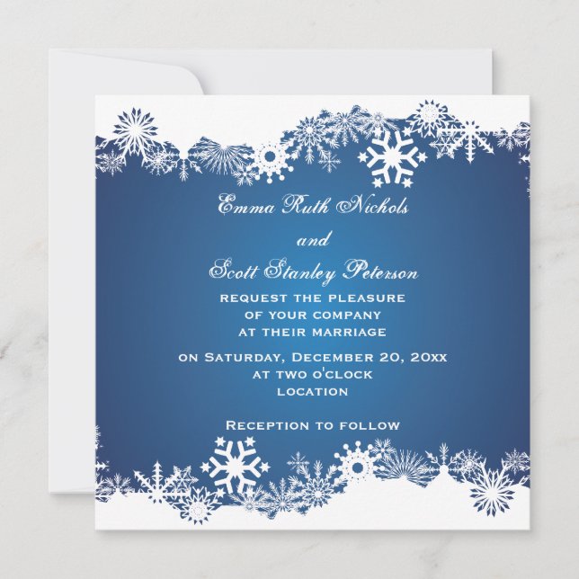 Schneeflocke, blaue Winterhochzeit Einladung (Vorderseite)