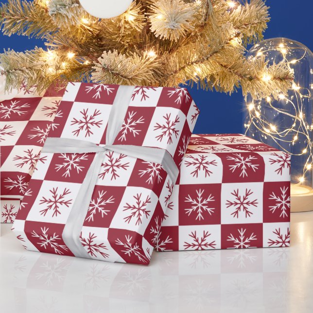 Schneeflocke Burgundy Schachtelmuster Weihnachten Geschenkpapier (Feiertage)