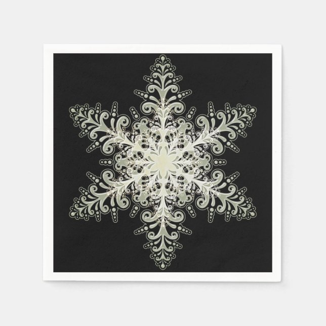 Schneeflocke eisige Spitze Winter weiß und schwarz Serviette (Vorderseite)