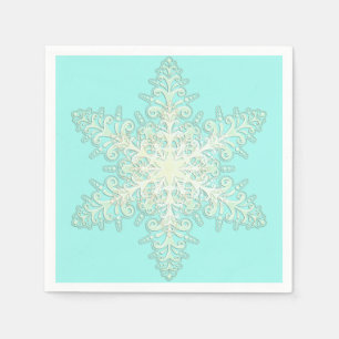 Schneeflocke eisige Spitze Winterweiß und aquamari Serviette