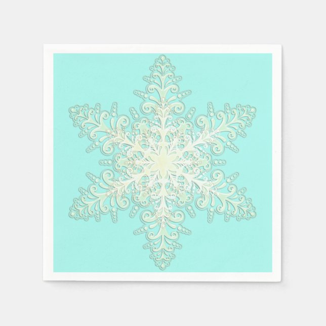 Schneeflocke eisige Spitze Winterweiß und aquamari Serviette (Vorderseite)