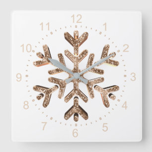 Schneeflocke-elegantes Gold und weißes Weihnachten Quadratische Wanduhr
