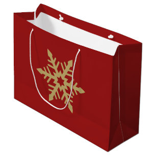 Schneeflocke-Entwurfs-Gold auf Rot Große Geschenktüte
