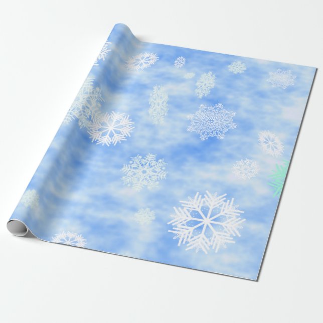 Schneeflocke-Fall-Blau Geschenkpapier (Ungerollt)