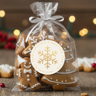 Schneeflocke Faux Gold Frohe Weihnachten Glücklich Runder Aufkleber