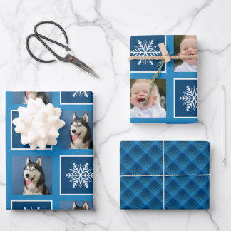 Schneeflocke & Favoriten 2 Foto. Blau. Geschenkpapier Set