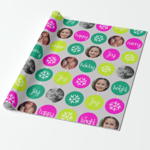 Schneeflocke-Flittermuster Weihnachtsfamilien-Foto Geschenkpapier