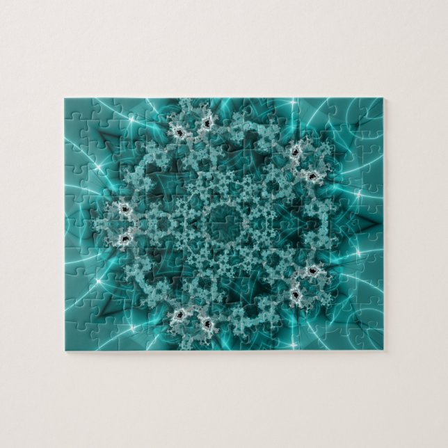 Schneeflocke | Fraktal in Blau und Weiß (Horizontal)