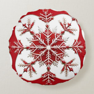 ❄️ Schneeflocke Gemütlicher Winter-Hausstil Rot ✨ Rundes Kissen