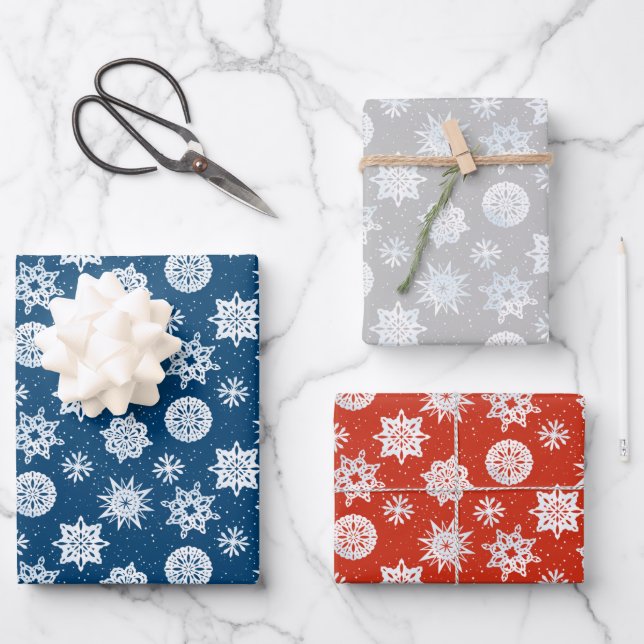 Schneeflocke Geschenkpapier Set (Vorderseite)