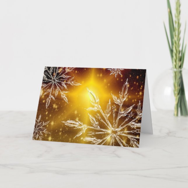 Schneeflocke goldenes Glühen Wintereis Karte (Vorderseite)