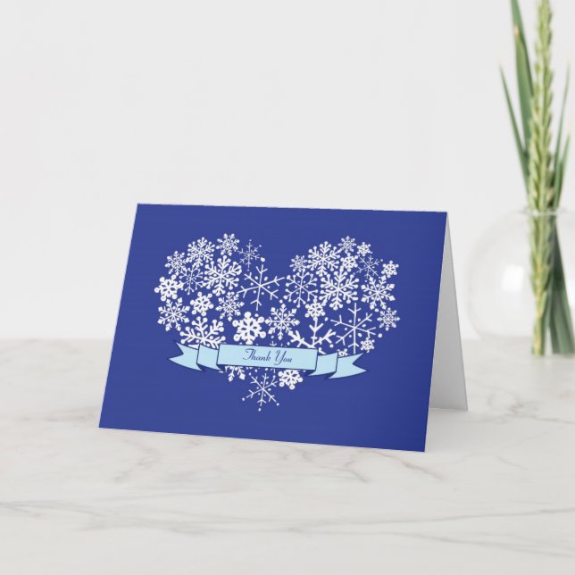 Schneeflocke-Herz-Winter-Hochzeit danken Ihnen zu Dankeskarte (Vorderseite)