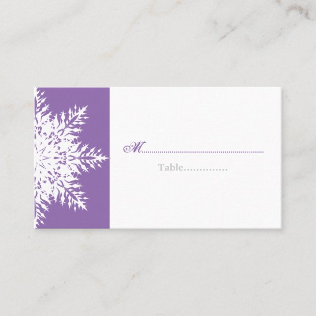 Schneeflocke lila Winterhochzeit Platzkarte (Vorderseite)